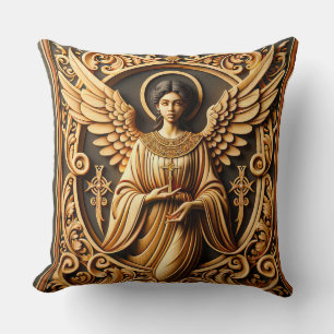 AI Beautiful Woodworked Angel Throw Pillow