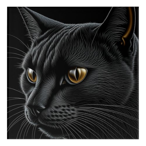 AI Black Cat with Yellow Eyes Acrylic Print
