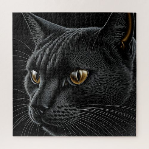 AI Black Cat with Yellow Eyes Jigsaw Puzzle