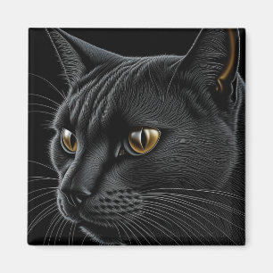 AI Black Cat with Yellow Eyes Magnet