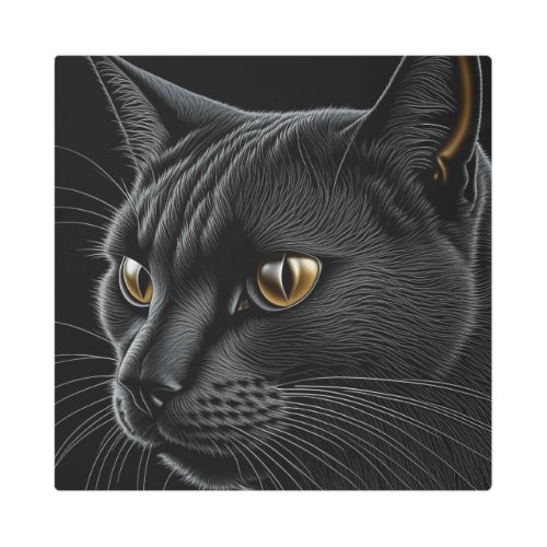 AI Black Cat with Yellow Eyes Metal Print