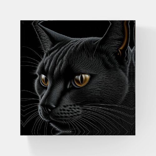 AI Black Cat with Yellow Eyes Paperweight