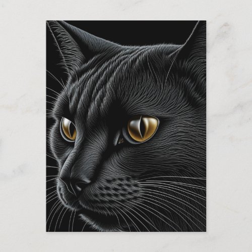 AI Black Cat with Yellow Eyes Postcard