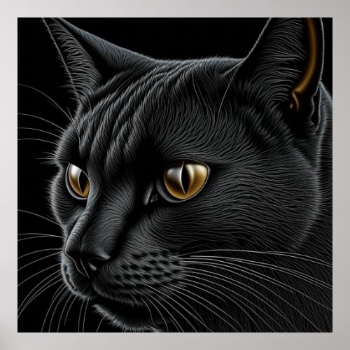 AI Black Cat with Yellow Eyes Poster