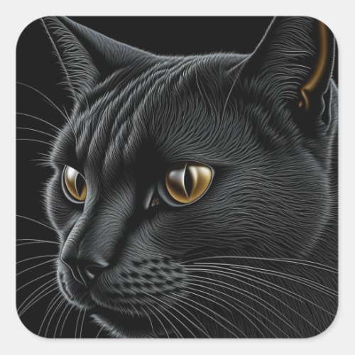 AI Black Cat with Yellow Eyes Square Sticker