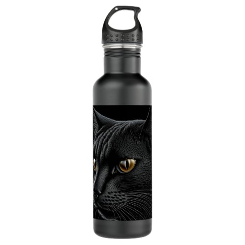 AI Black Cat with Yellow Eyes Stainless Steel Water Bottle