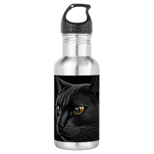 AI Black Cat with Yellow Eyes Stainless Steel Water Bottle