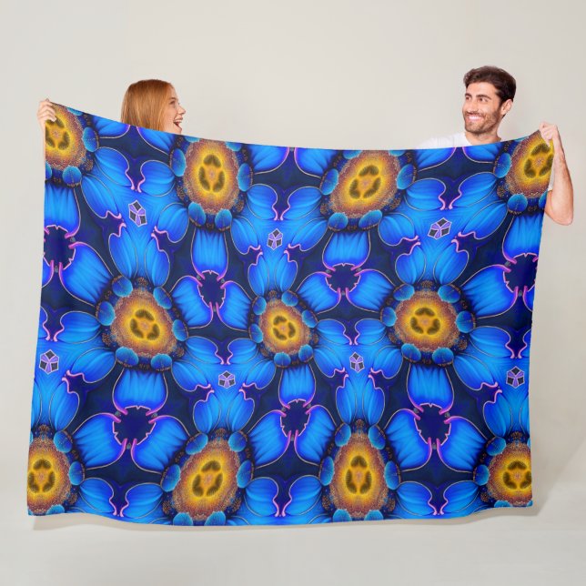 Ai Blue Flower Pattern Fleece Blanket (In Situ)