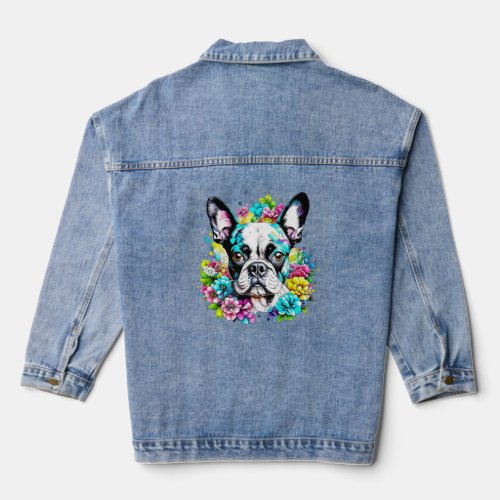 Ai Boston Terrier surrounded by Flowers Denim Jacket