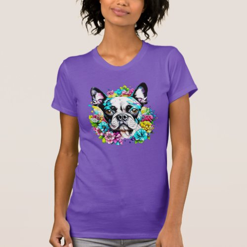 Ai Boston Terrier surrounded by Flowers T_Shirt