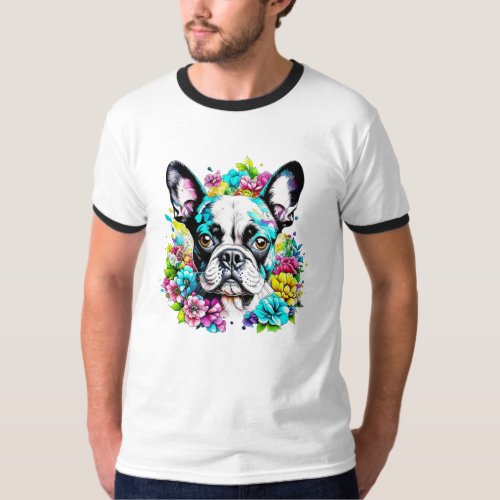 Ai Boston Terrier surrounded by Flowers T_Shirt