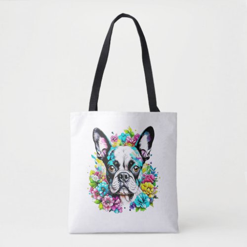Ai Boston Terrier surrounded by Flowers Tote Bag