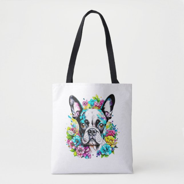 Ai Boston Terrier surrounded by Flowers Tote Bag (Front)