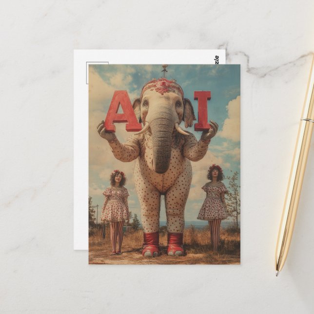 AI Circus Elephant Postcard (Front/Back In Situ)