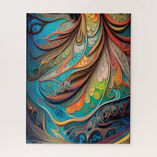 AI_created Abstract peacock feather inspired art Jigsaw Puzzle