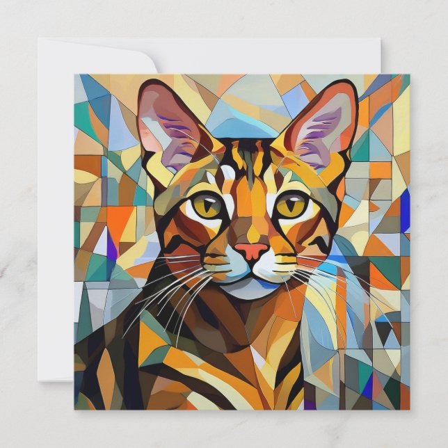 AI Cubism Cat Holiday Card (Front)