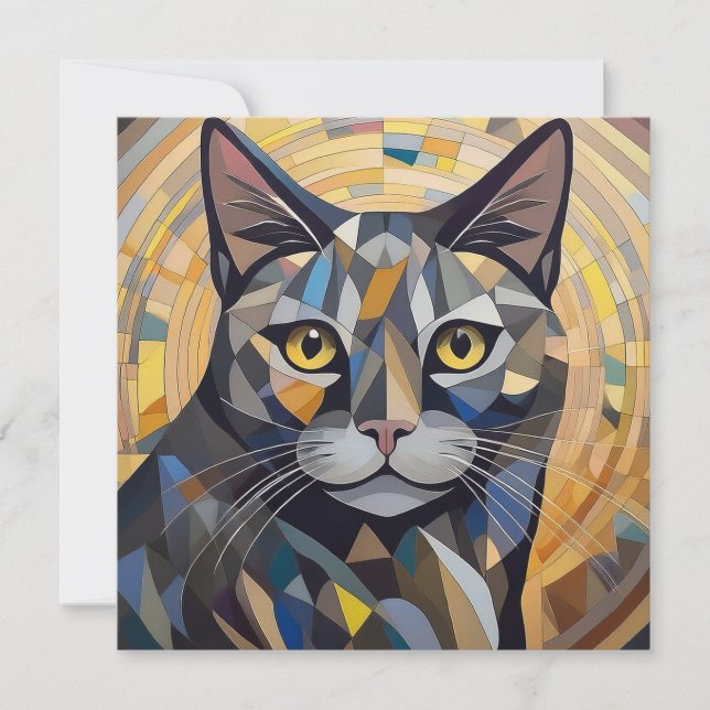 AI Cubism Cat Holiday Card (Front)