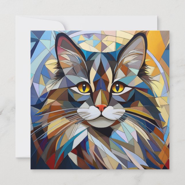 AI Cubism Cat Holiday Card (Front)