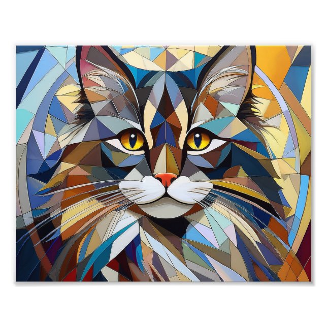 AI Cubism Cat Photo Print (Front)