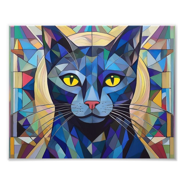 AI Cubism Cat Photo Print (Front)