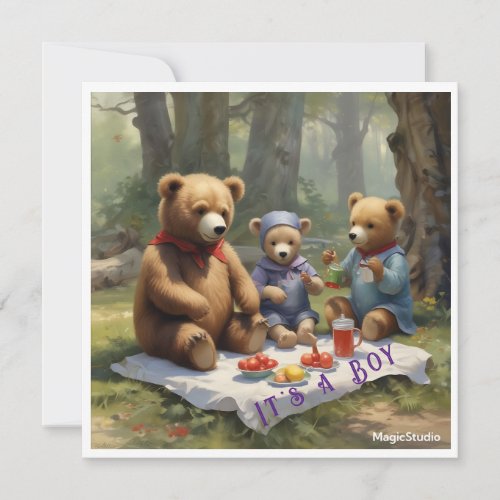 AI Downloadable Teddy Bear Picnic Announce Card