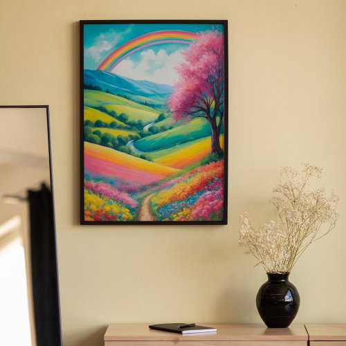 AI Dreamy Colorful Rainbow Vertical Landscape Poster