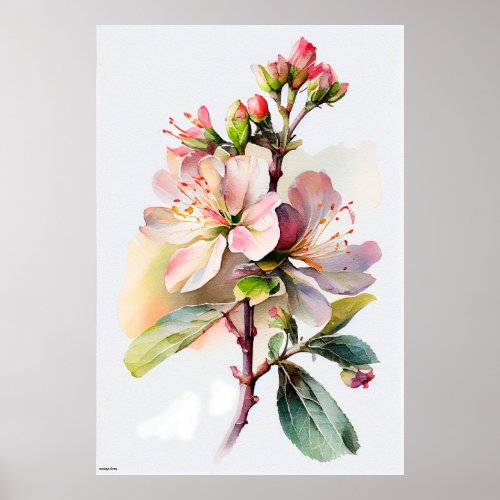 AI floral design apple blossoms vintage art style  Poster