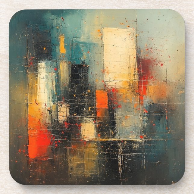 Ai generated abstract and resilient city beverage coaster (Front)