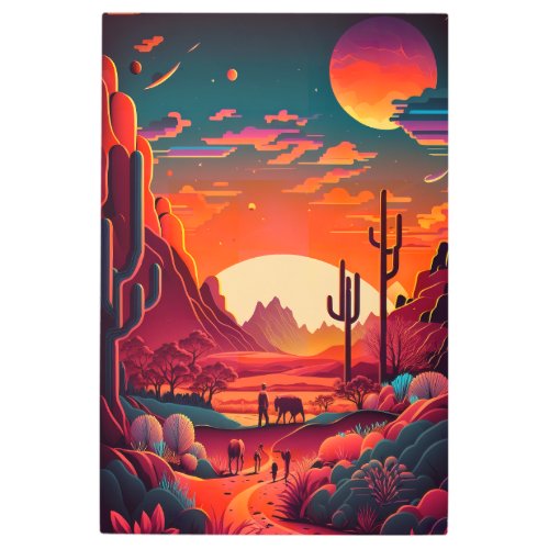 AI Generated Art Retro Style Nature with Sunset