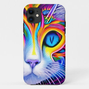 AI Generated Artsy Cool Blue Eyed Abstract Cat iPhone 11 Case