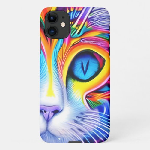 AI Generated Artsy Cool Blue Eyed Abstract Cat iPhone 11 Case