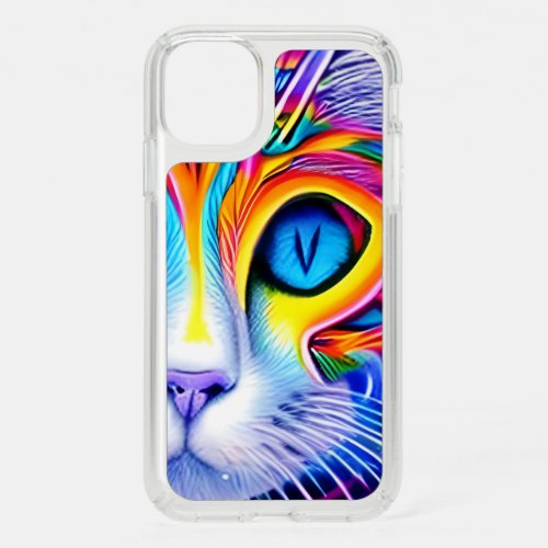 AI Generated Artsy Cool Blue Eyed Abstract Cat Speck iPhone 11 Case