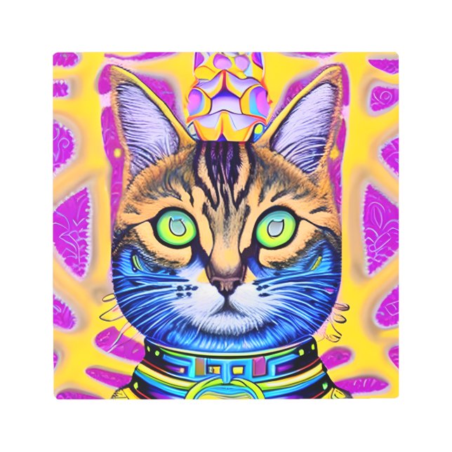 AI Generated Artsy Mystical Spiritual Cat Metal Print (Front)