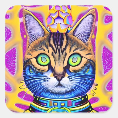 AI Generated Artsy Mystical Spiritual Cat Square Sticker