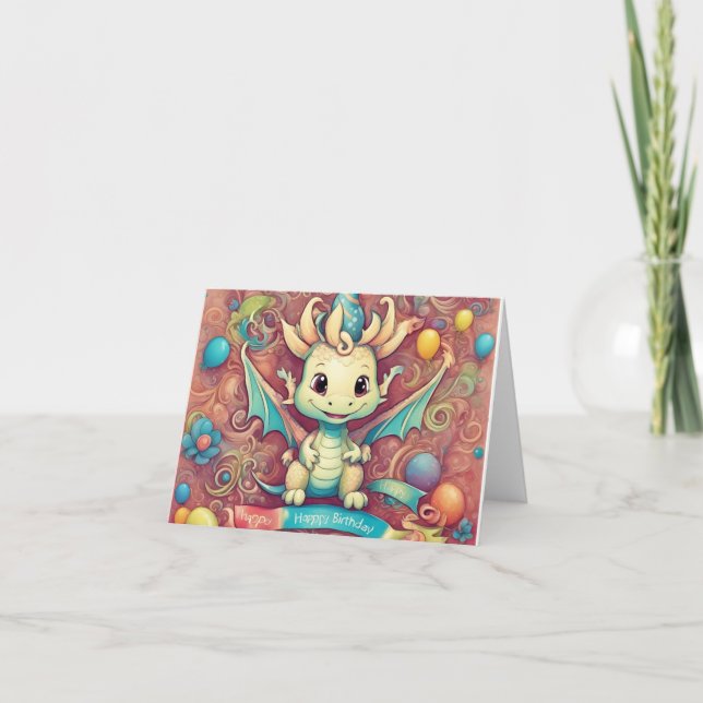 AI generated Baby Dragon Happy Birthday  Holiday Card (Front)