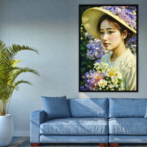 AI Generated Beautiful Floral Woman Art Portrait Poster