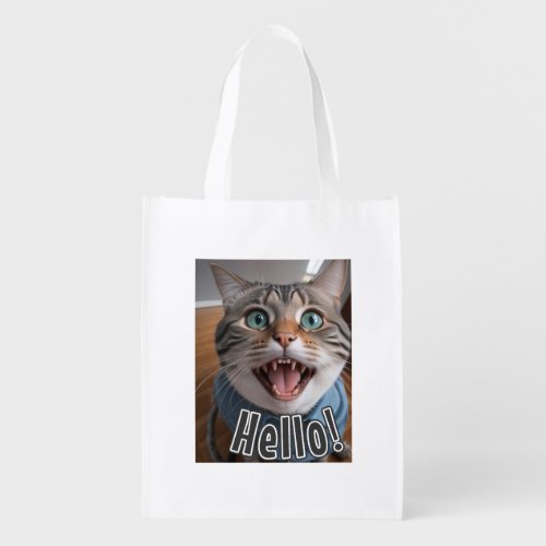 AI_Generated Cat 01 Hello Grocery Bag