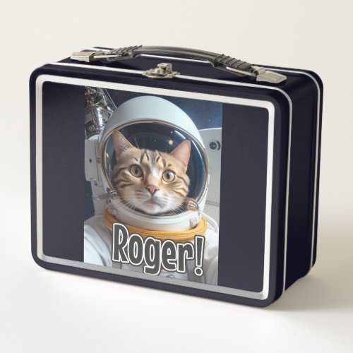 AI_Generated Cat 01 Roger Metal Lunch Box