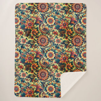 Ai generated colorful floral pattern  sherpa blanket