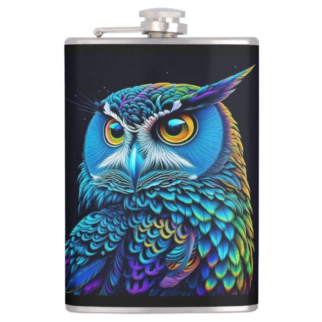 Ai generated Colorful Owl  Flask (Front)