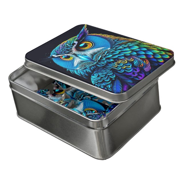 Ai generated Colorful Owl  Jigsaw Puzzle (Lid Open)