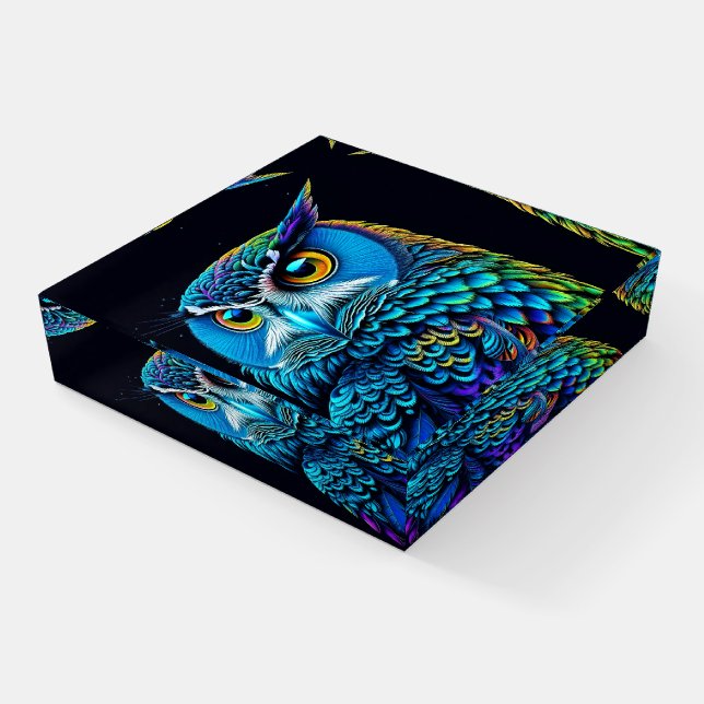 Ai generated Colorful Owl  Paperweight (Angled)