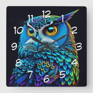 Ai generated Colorful Owl Square Wall Clock