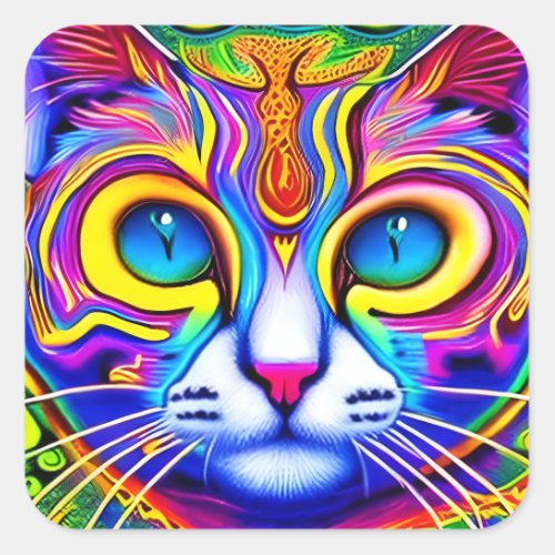 AI Generated Cool Blue Eyed Mystical Cat Square Sticker