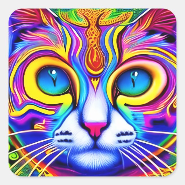 AI Generated Cool Blue Eyed Mystical Cat Square Sticker (Front)