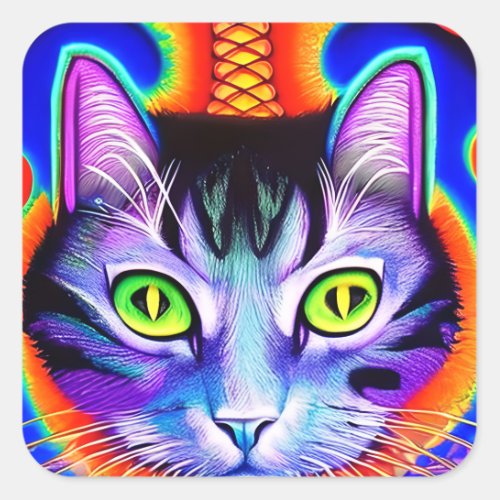 AI Generated Cool Looking Green Eyed Cat Square Sticker