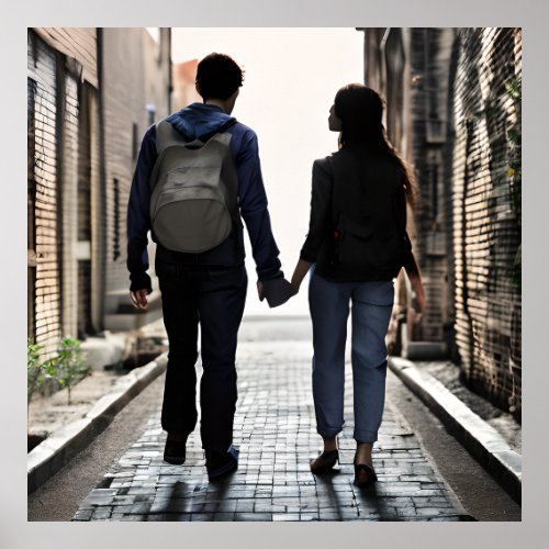 AI Generated Couple Holding Hands  Poster