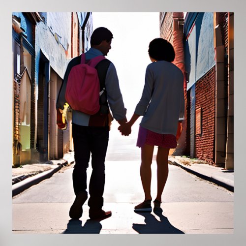 AI Generated Couple Holding Hands Urban Art Poster