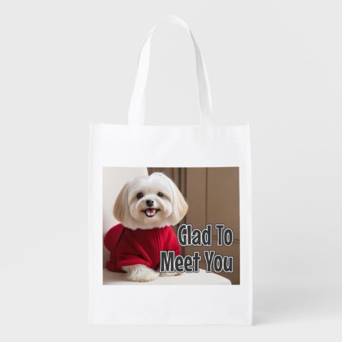 AI_Generated Dog 01 Glad to meet you Grocery Bag