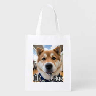 AI-Generated Dog 01 "Oh I see" Grocery Bag
